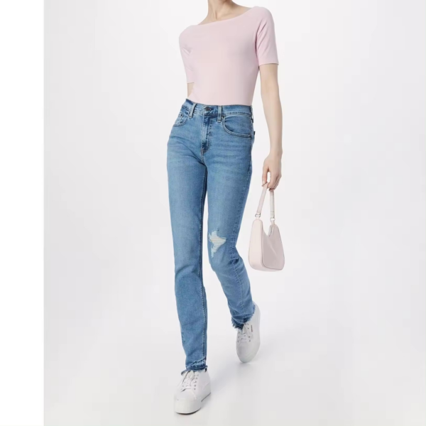 Levi's 724 High-Rise Slim Straight Stellar Stretch - Pantalones vaqueros Levis para mujer con roto o desgarro en pierna izquierda