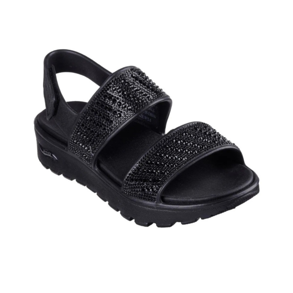 Skechers Arch Fit Footsteps Enchant - Sandalias negras cómodas para mujer con brillo