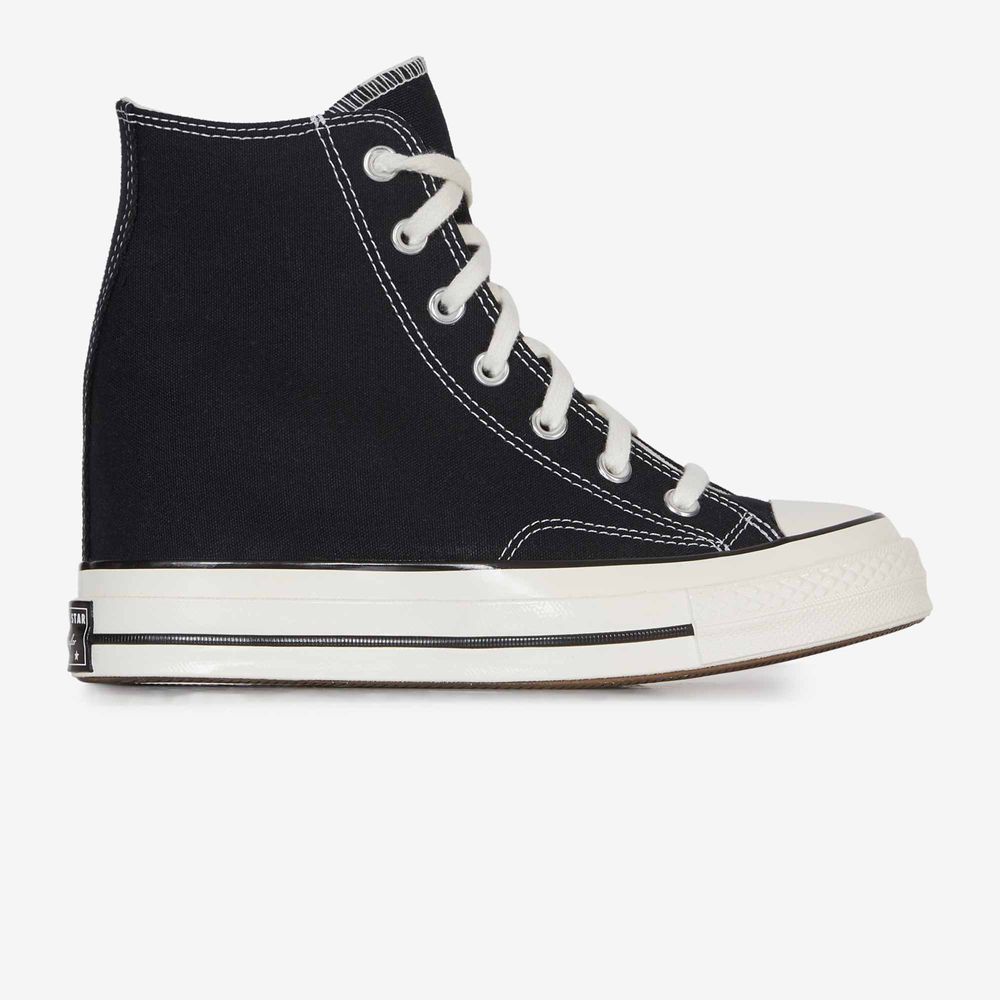 Converse Chuck 70 Wedge Hi para mujer - Zapatillas altas con cuña interna de lona en color negro - Sneakers con plataforma oculta - Imagen 2