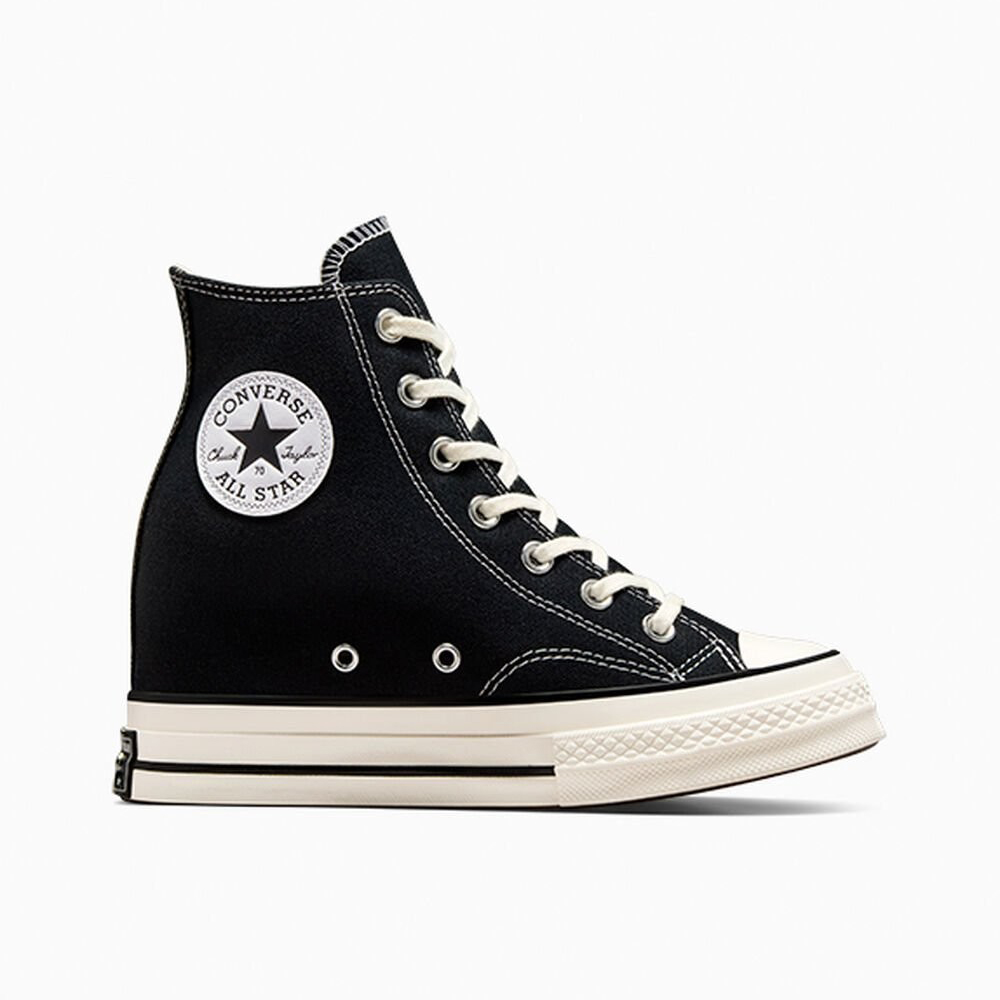 Converse Chuck 70 Wedge Hi para mujer - Zapatillas altas con cuña interna de lona en color negro - Sneakers con plataforma oculta - Imagen 7